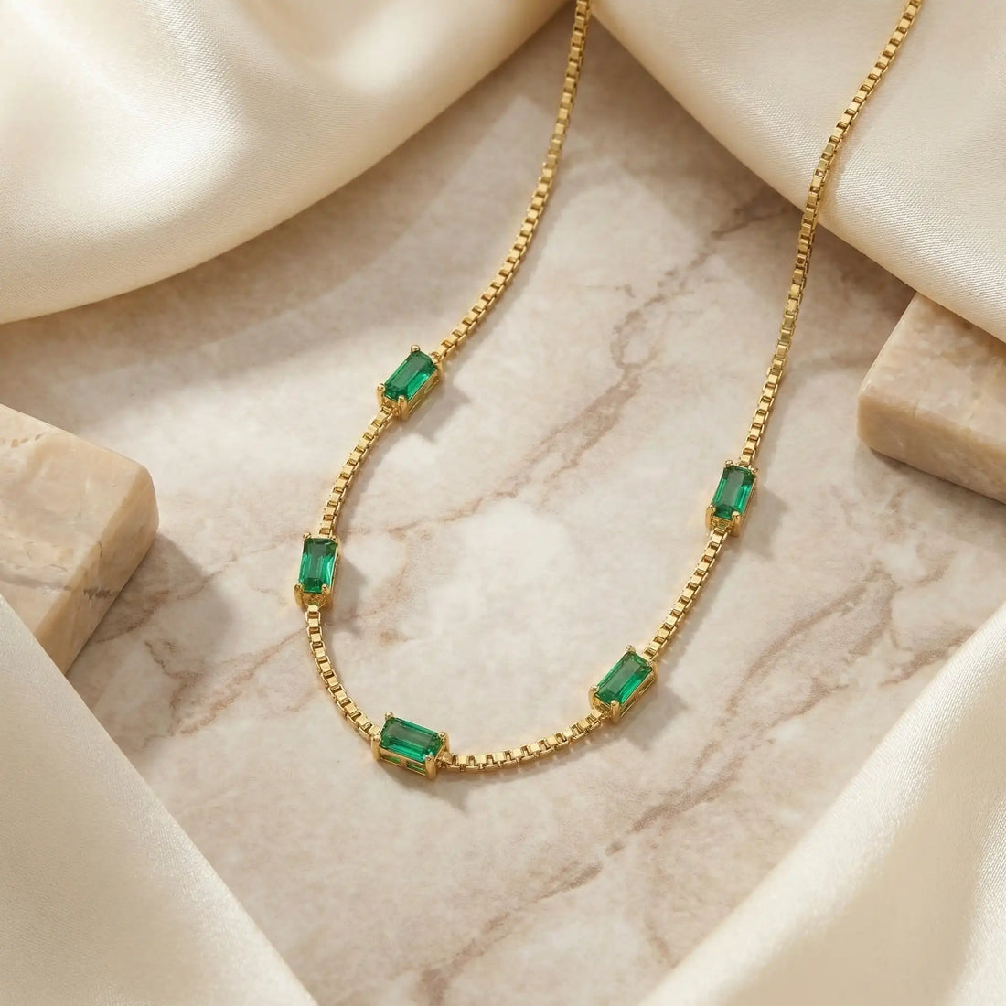 Emerald Green Baguette Necklace
