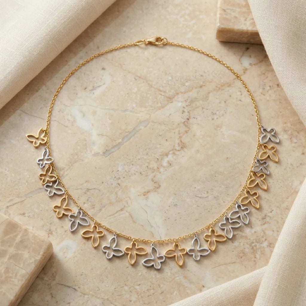 Dual Tone Butterfly Charm Necklace