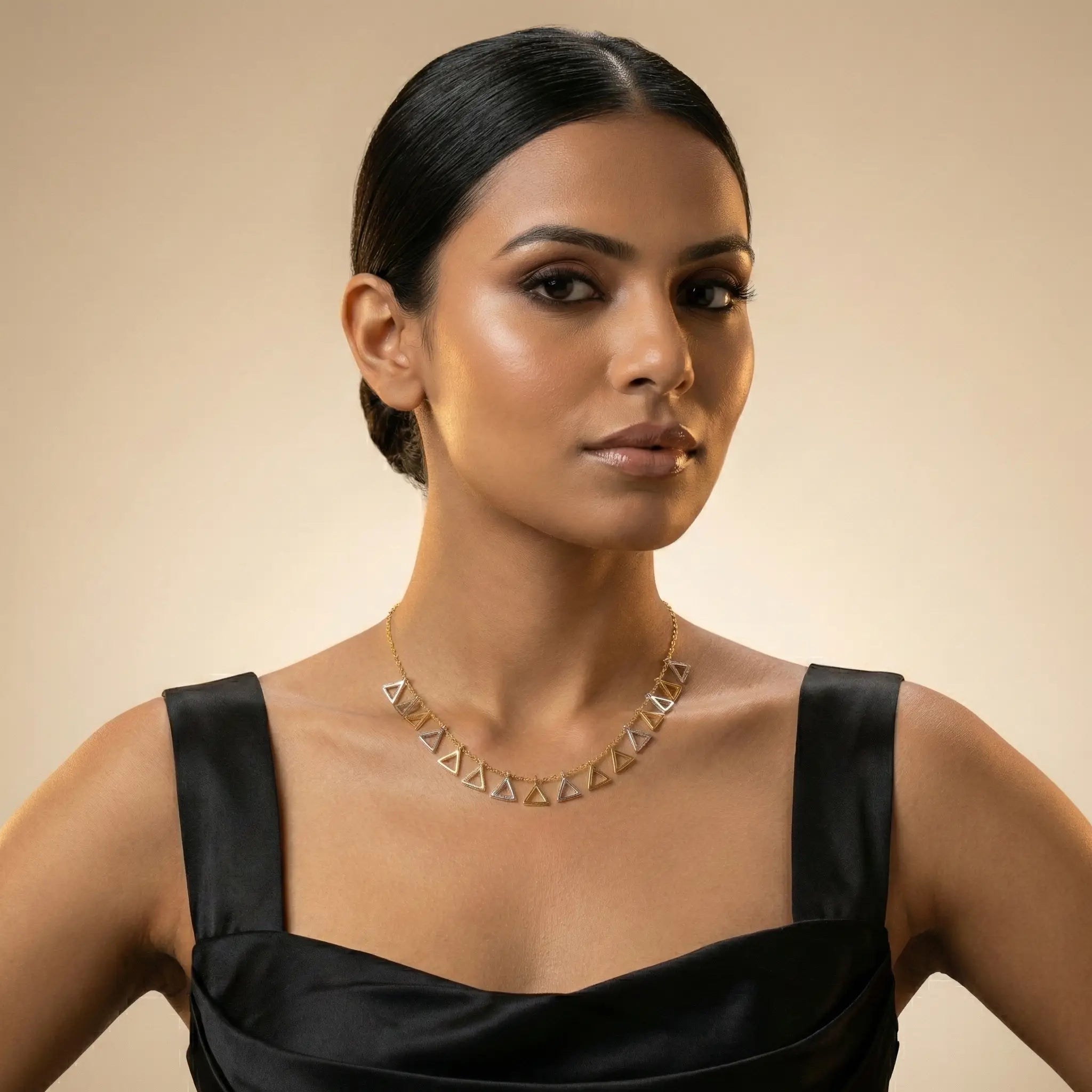 Dual Tone Triangle Charm Necklace