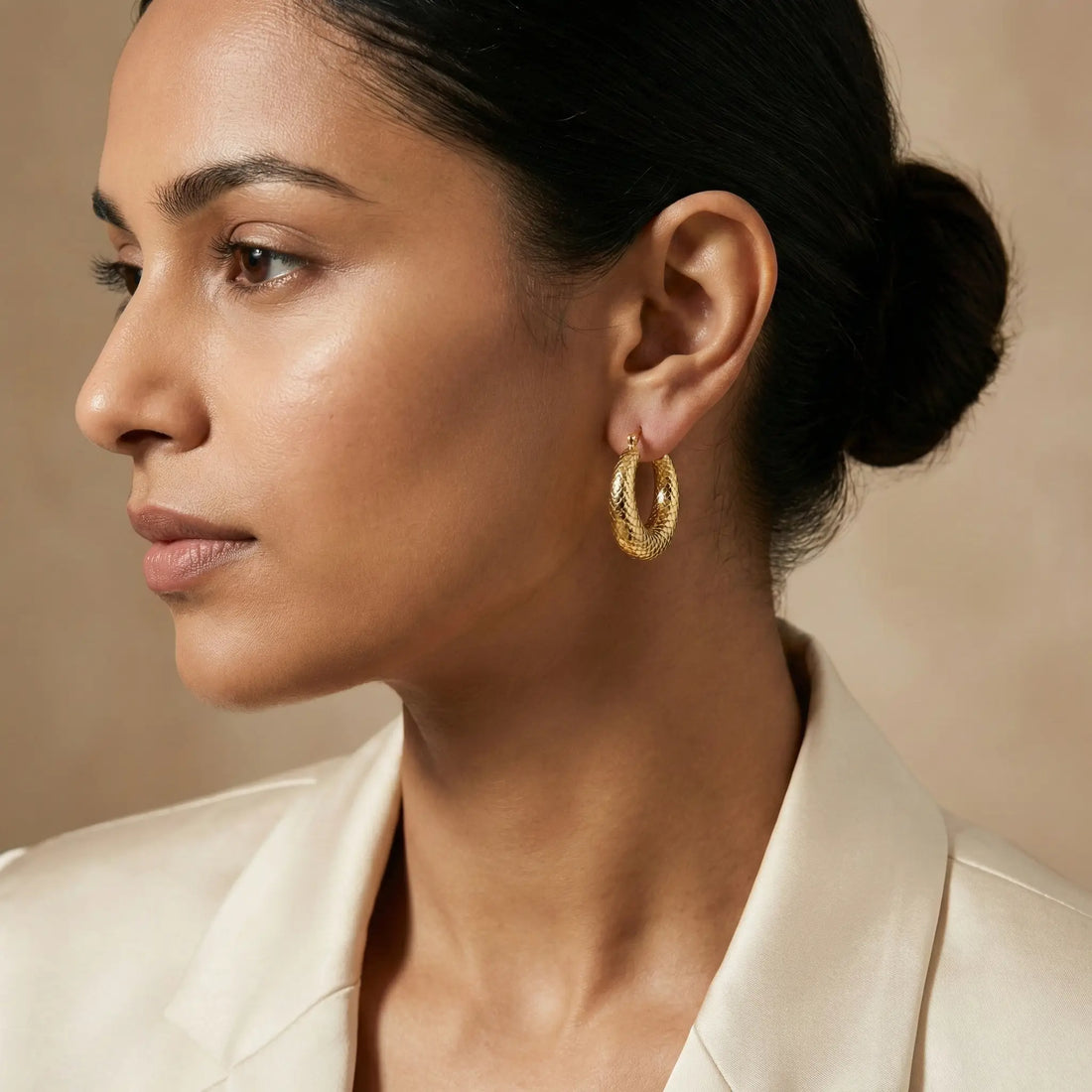 Gold Textured Statement Hoop Earrings