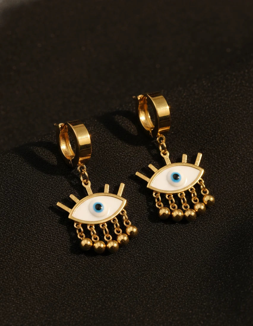 Evil Eye Charm Gold Hoop Earrings