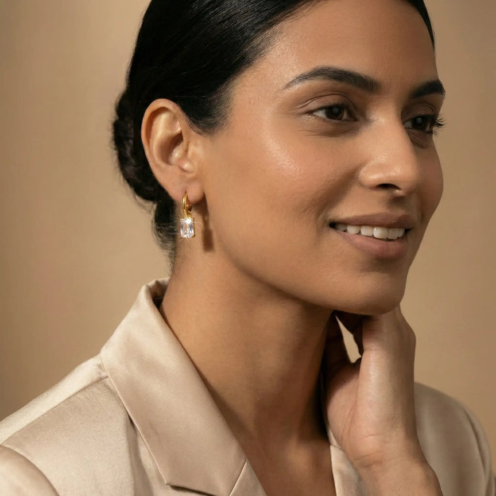 Emerald-Cut Crystal Drop Hoop Earrings