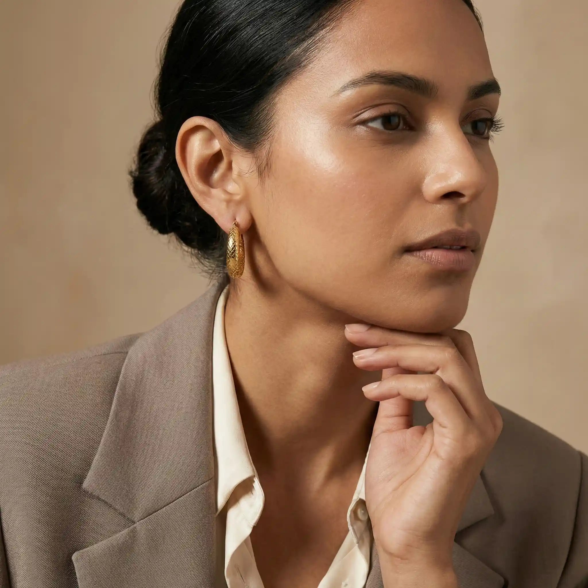 Gold Textured Statement Hoop Earrings
