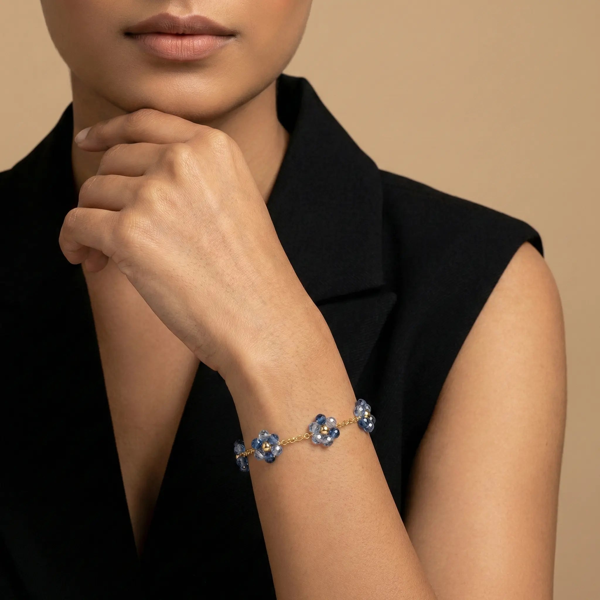 Blue Blossom Beaded Chain Bracelet