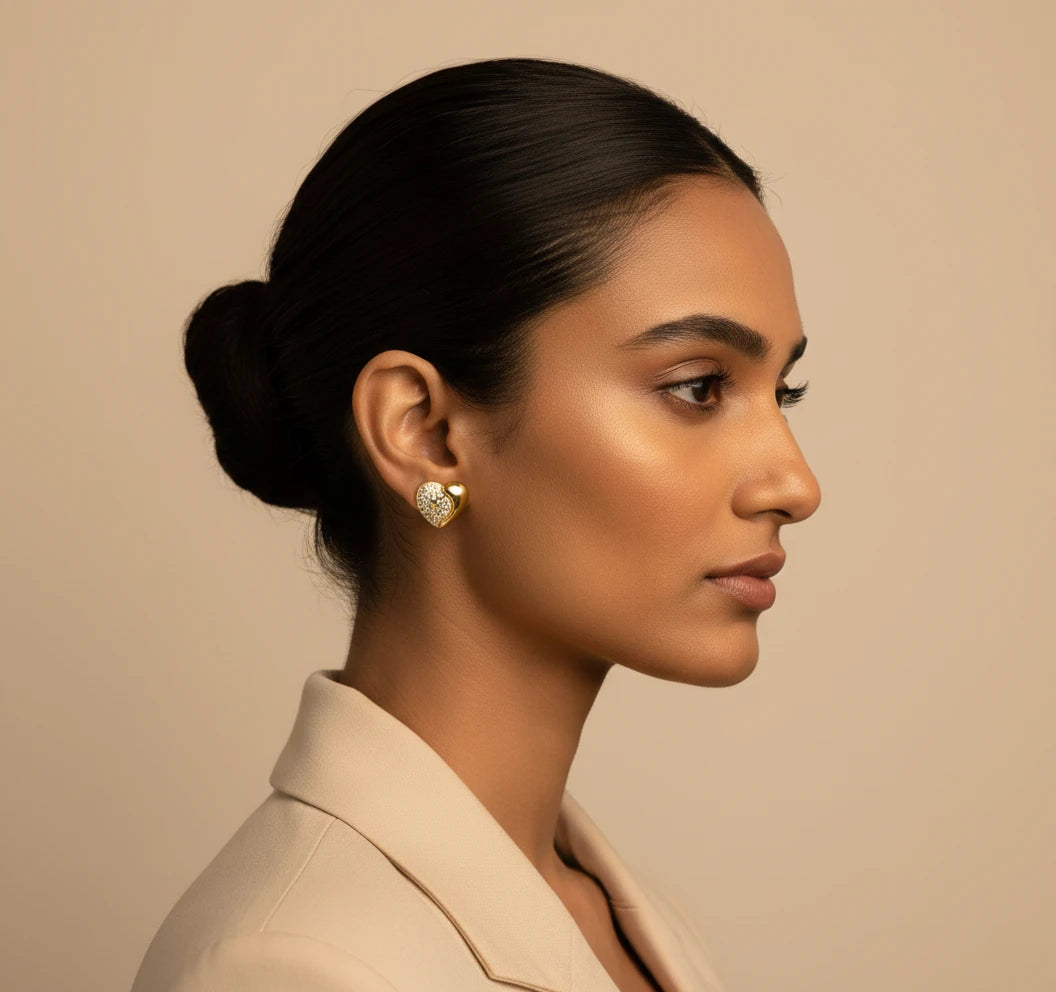 Sparkling Half-Heart Crystal Stud Earrings