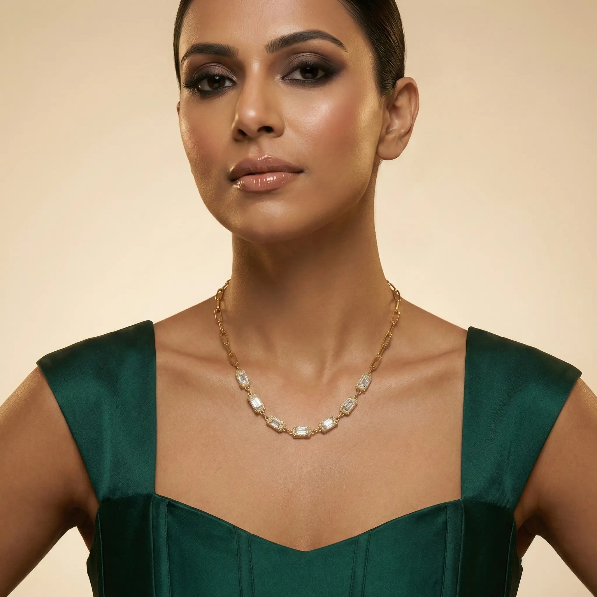 Rectangle Crystal Link Necklace