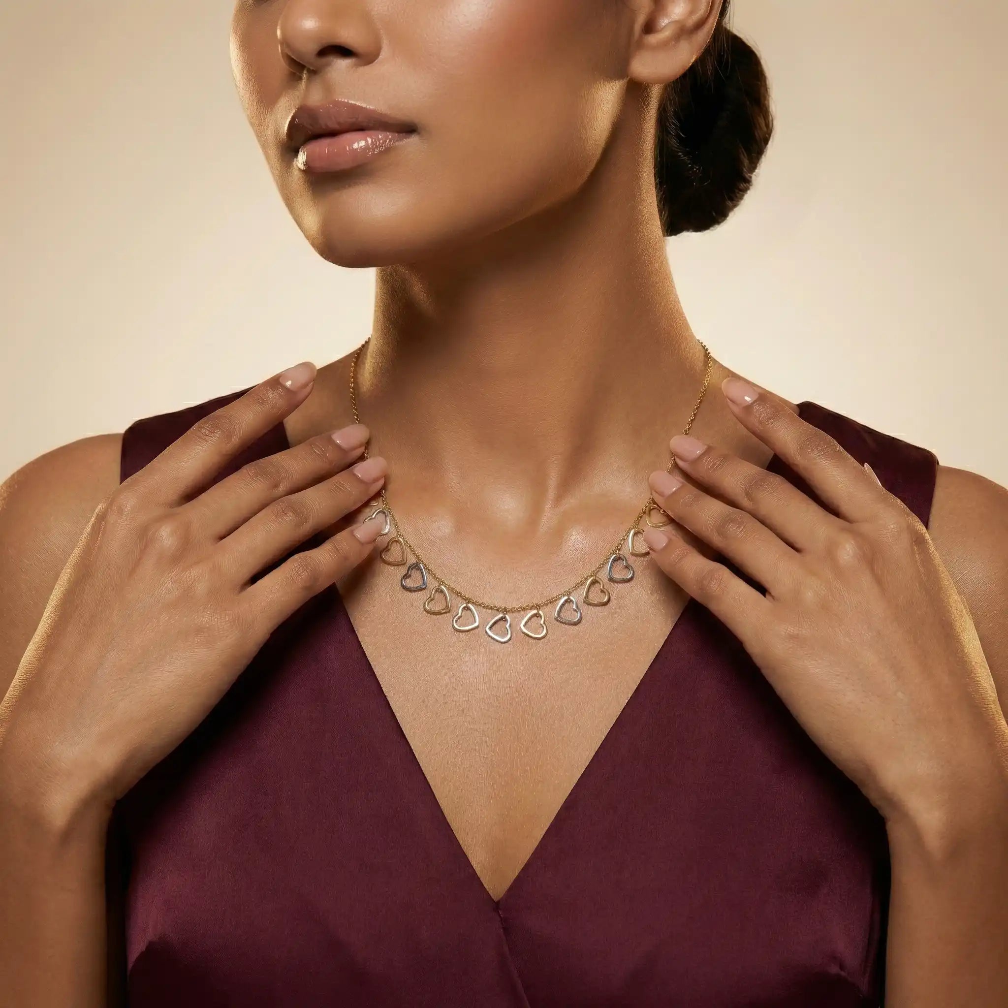 Dual Tone Heart Charm Necklace
