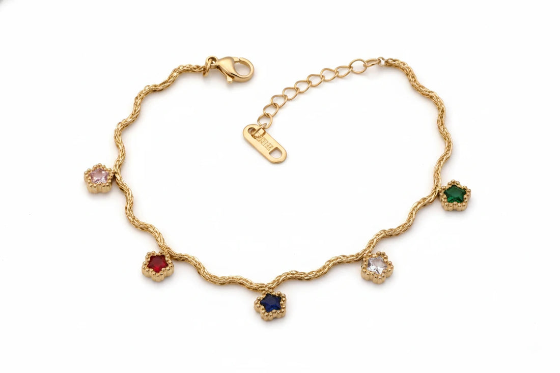 Multi-Gem Bloom Wavy Gold Bracelet