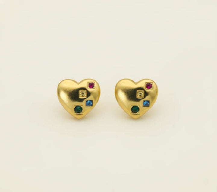 Golden Heart Multicolor Stud Earrings