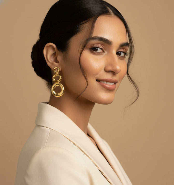 Golden Abstract Oval Drop Earrings