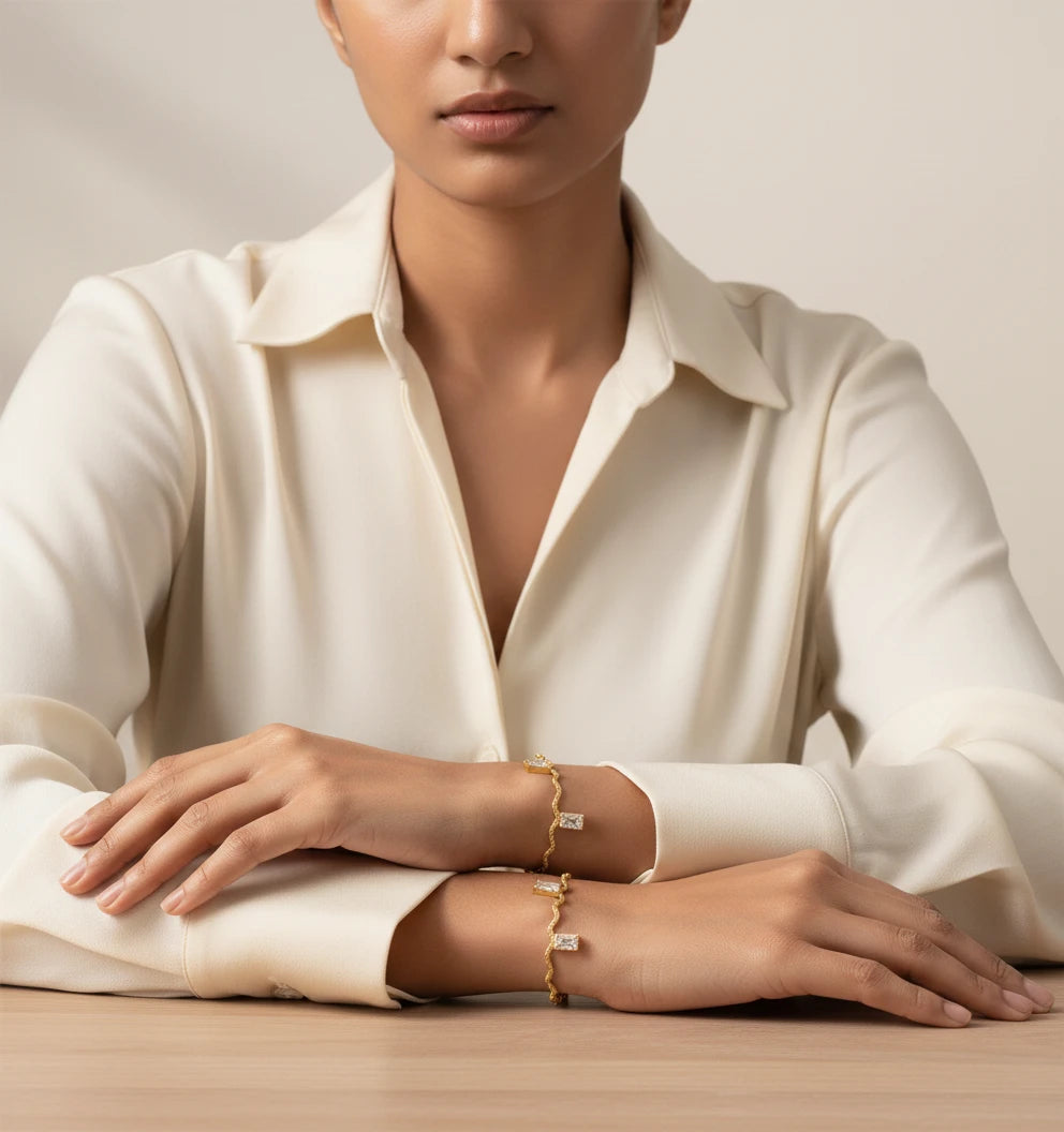 Radiant Baguette Charm Gold Bracelet