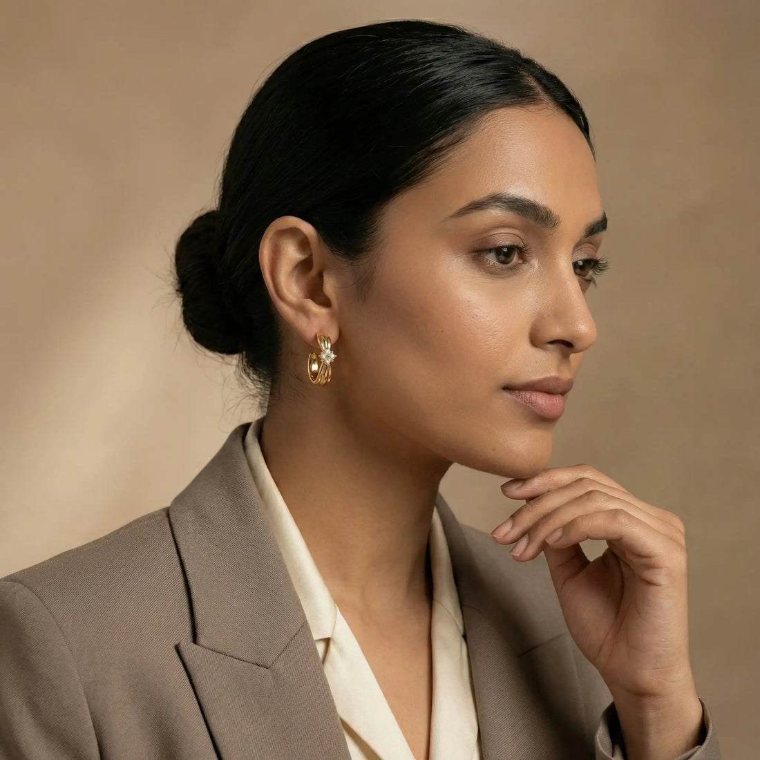 Golden Bloom Stud Hoop Earrings
