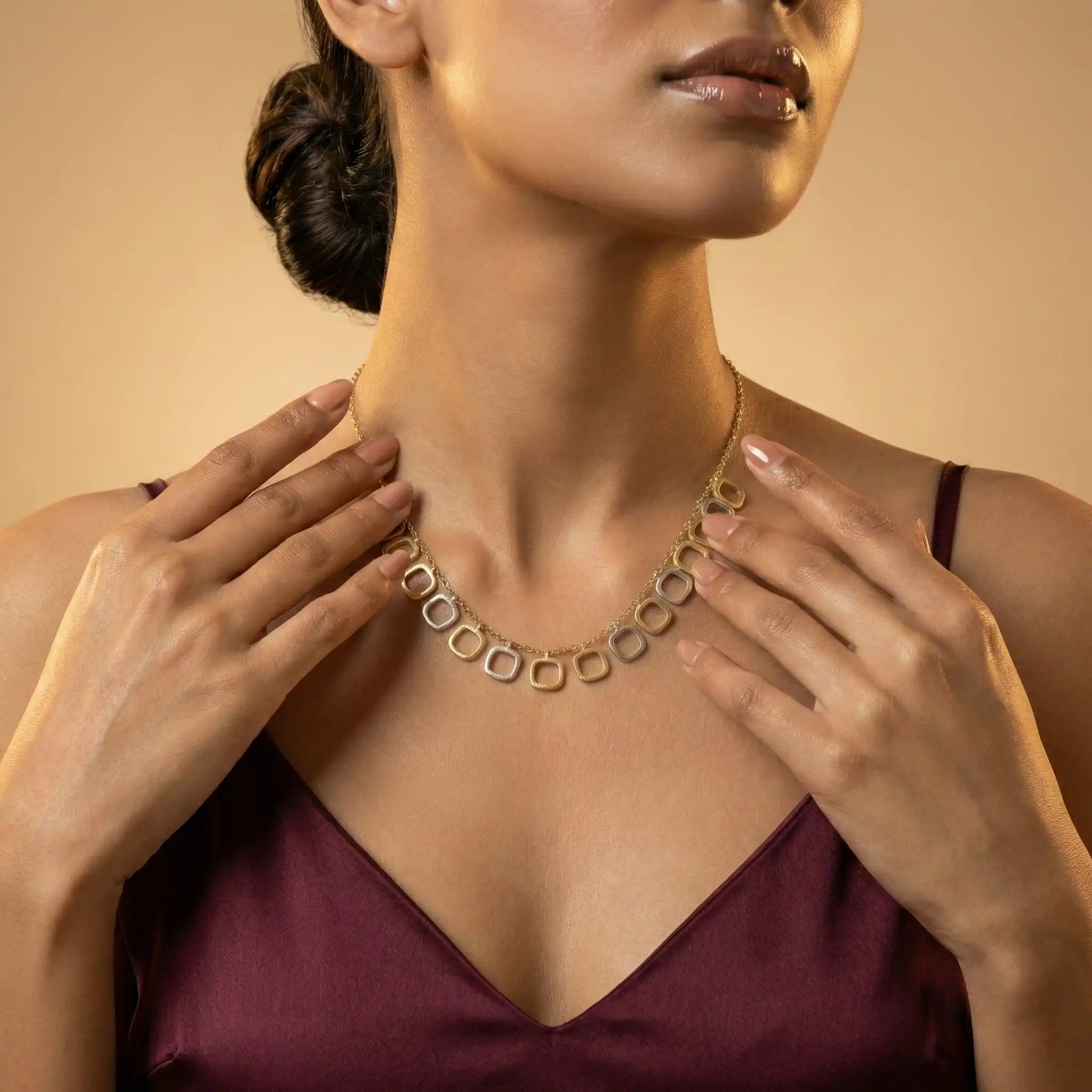 Dual Tone Rounded Square Necklace