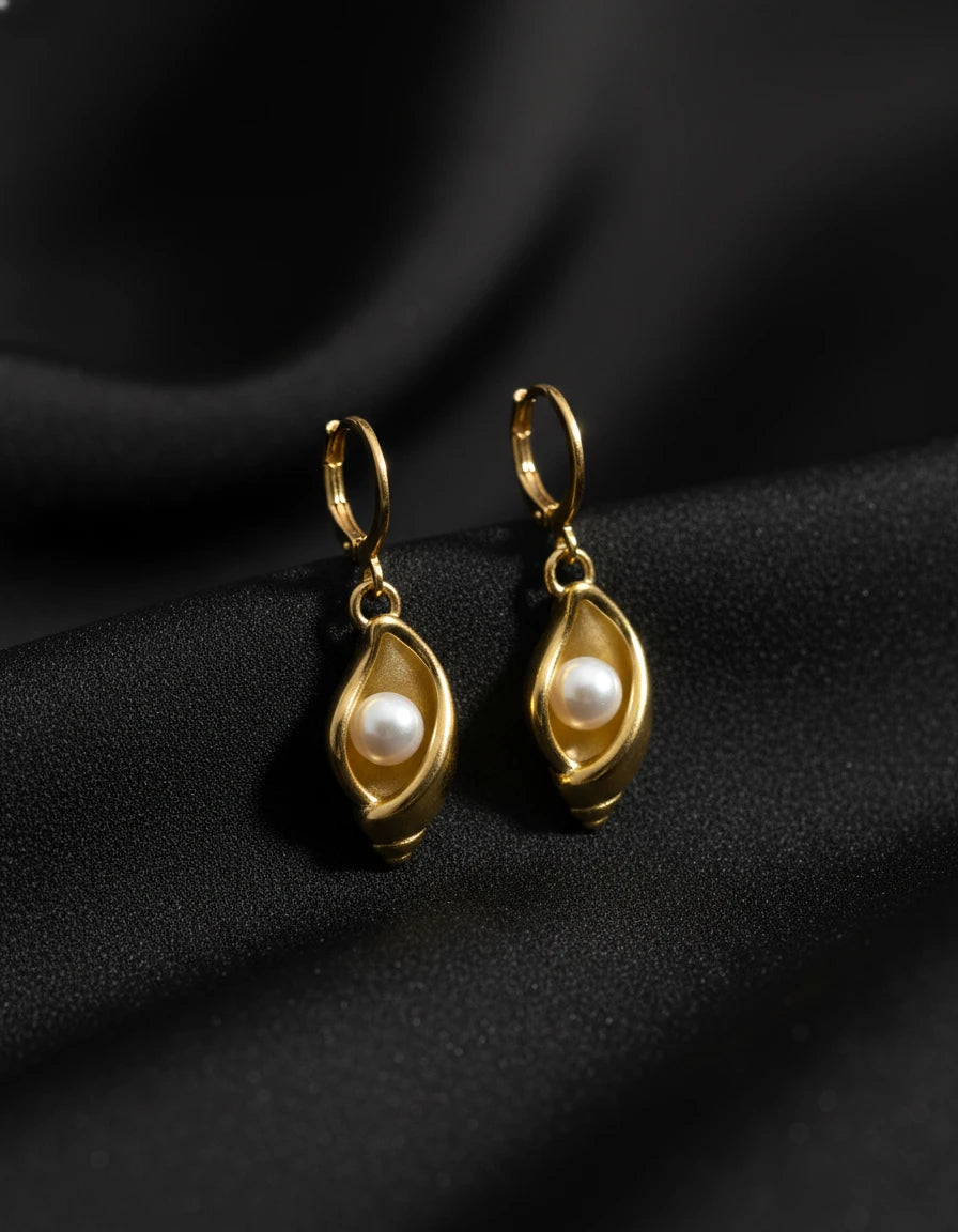Golden Pearl Shell Drop Earrings