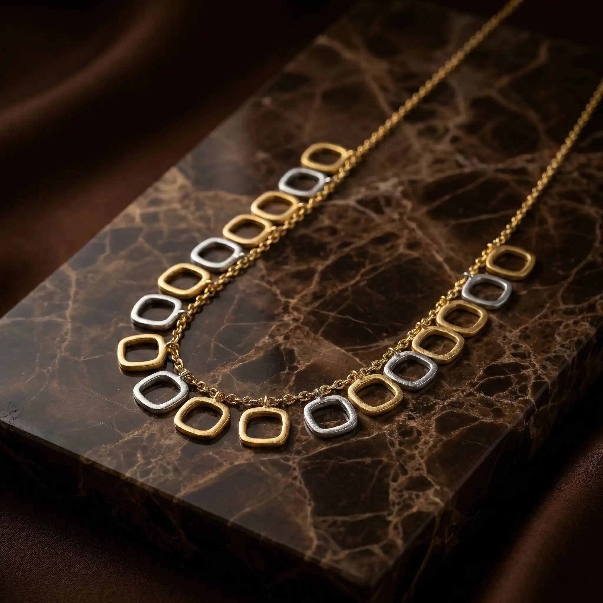 Dual Tone Rounded Square Necklace
