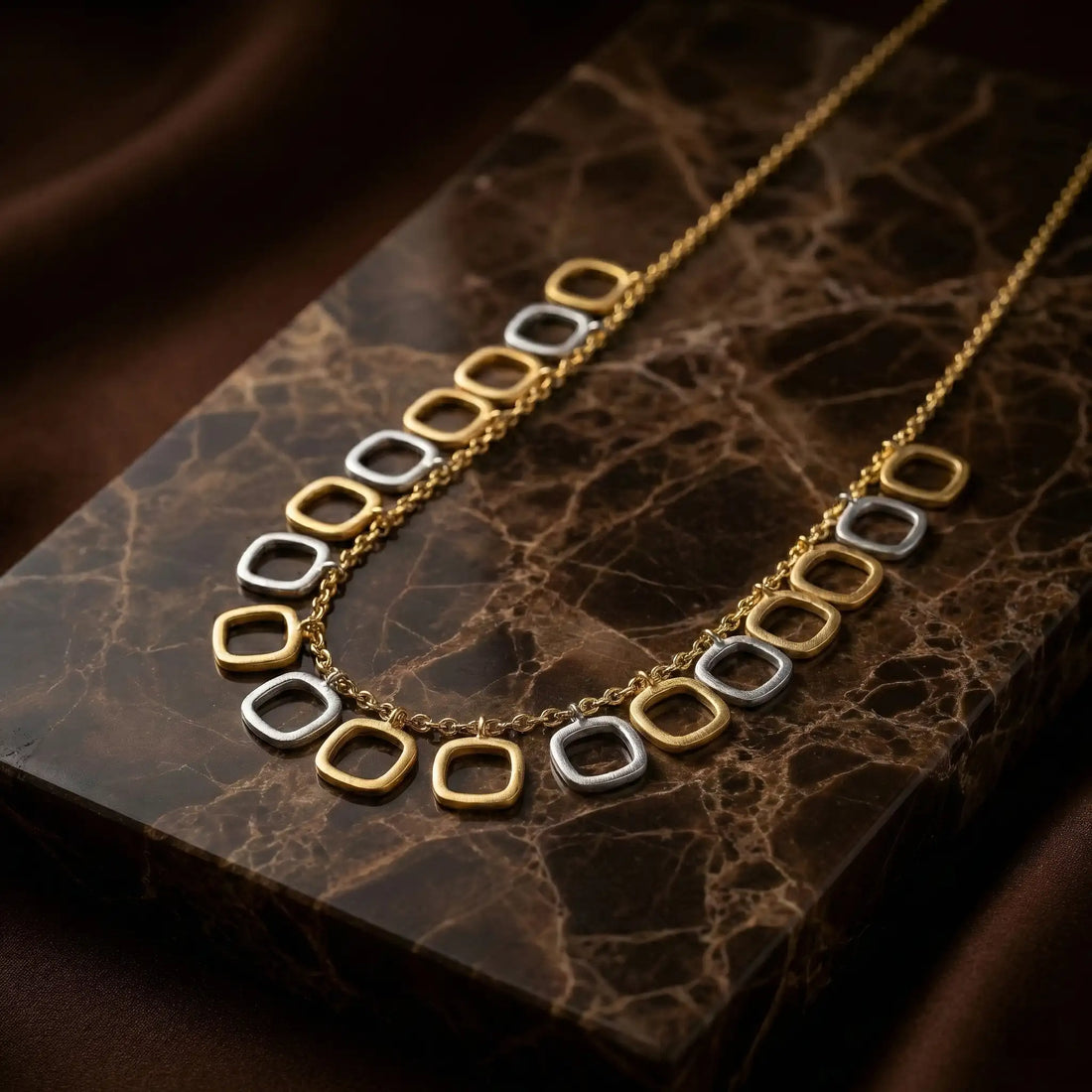Dual Tone Rounded Square Necklace