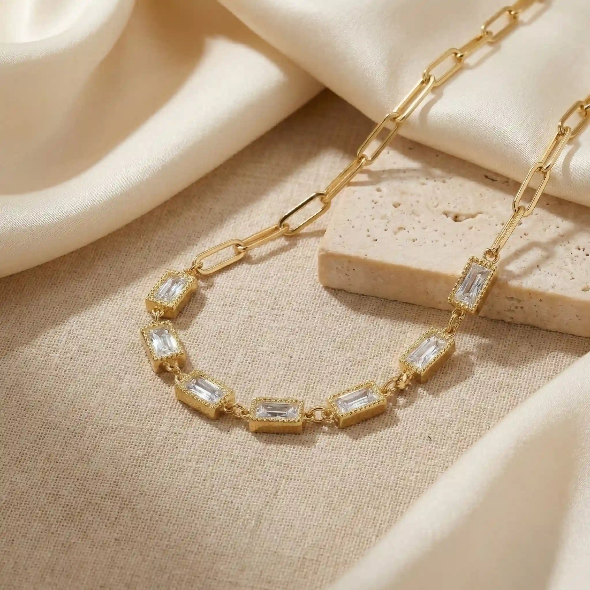 Rectangle Crystal Link Necklace