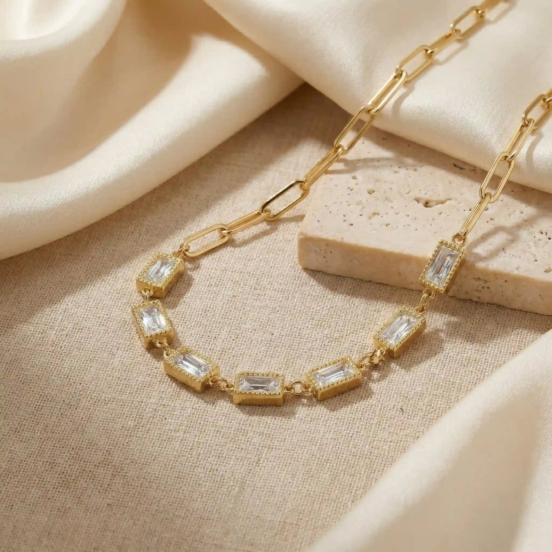 Rectangle Crystal Link Necklace