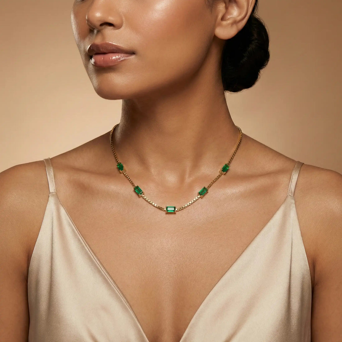 Emerald Green Baguette Necklace