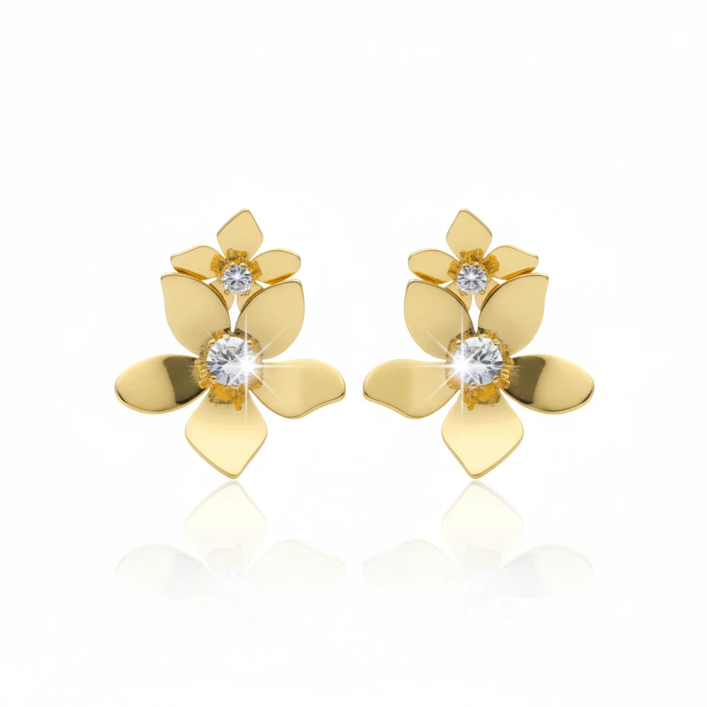 Golden Bloom Crystal Stud Earrings