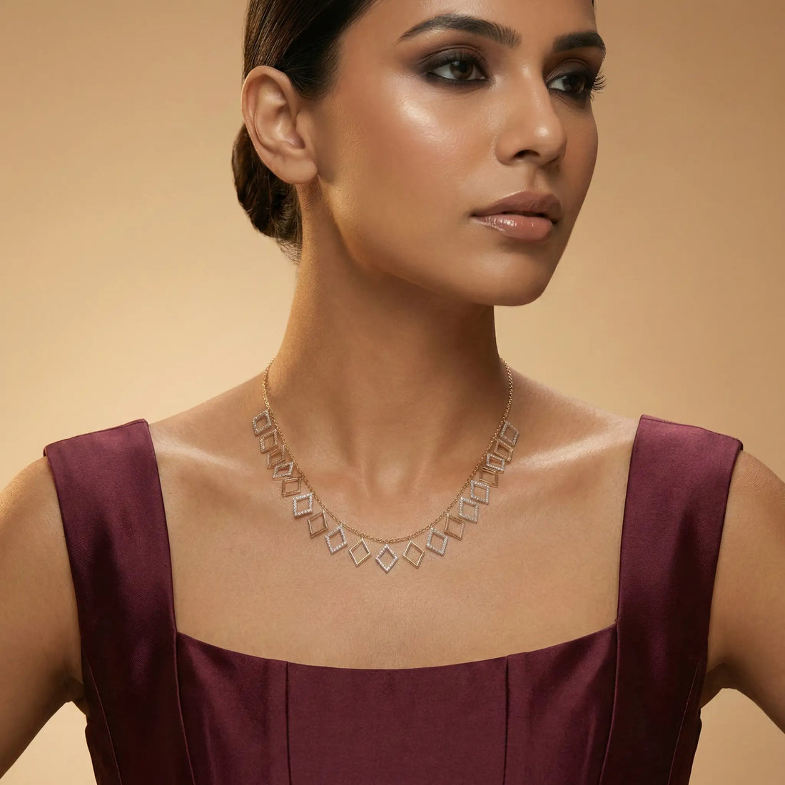Dual Tone Square Charm Necklace