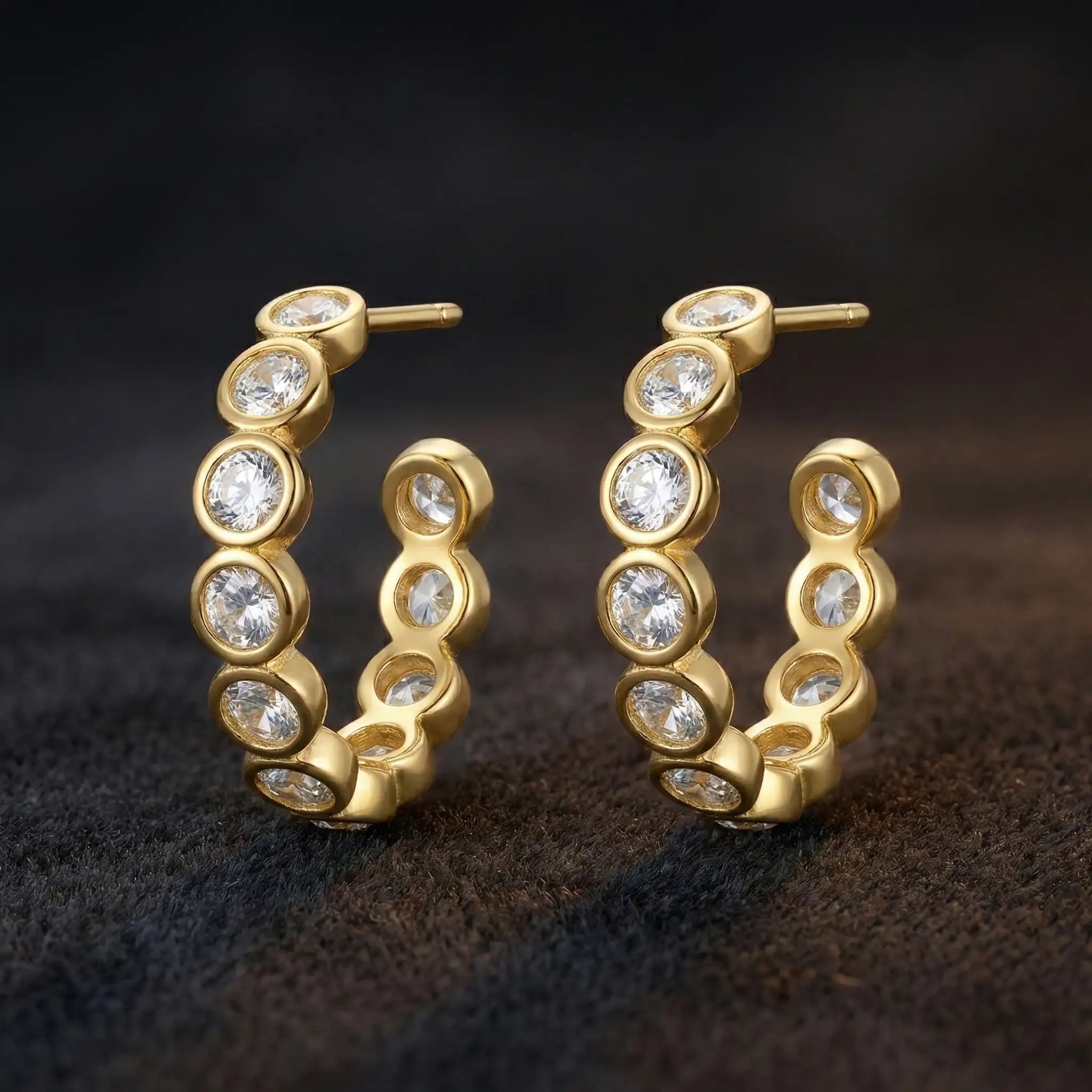 Gold Bezel Set Crystal Hoop Earrings