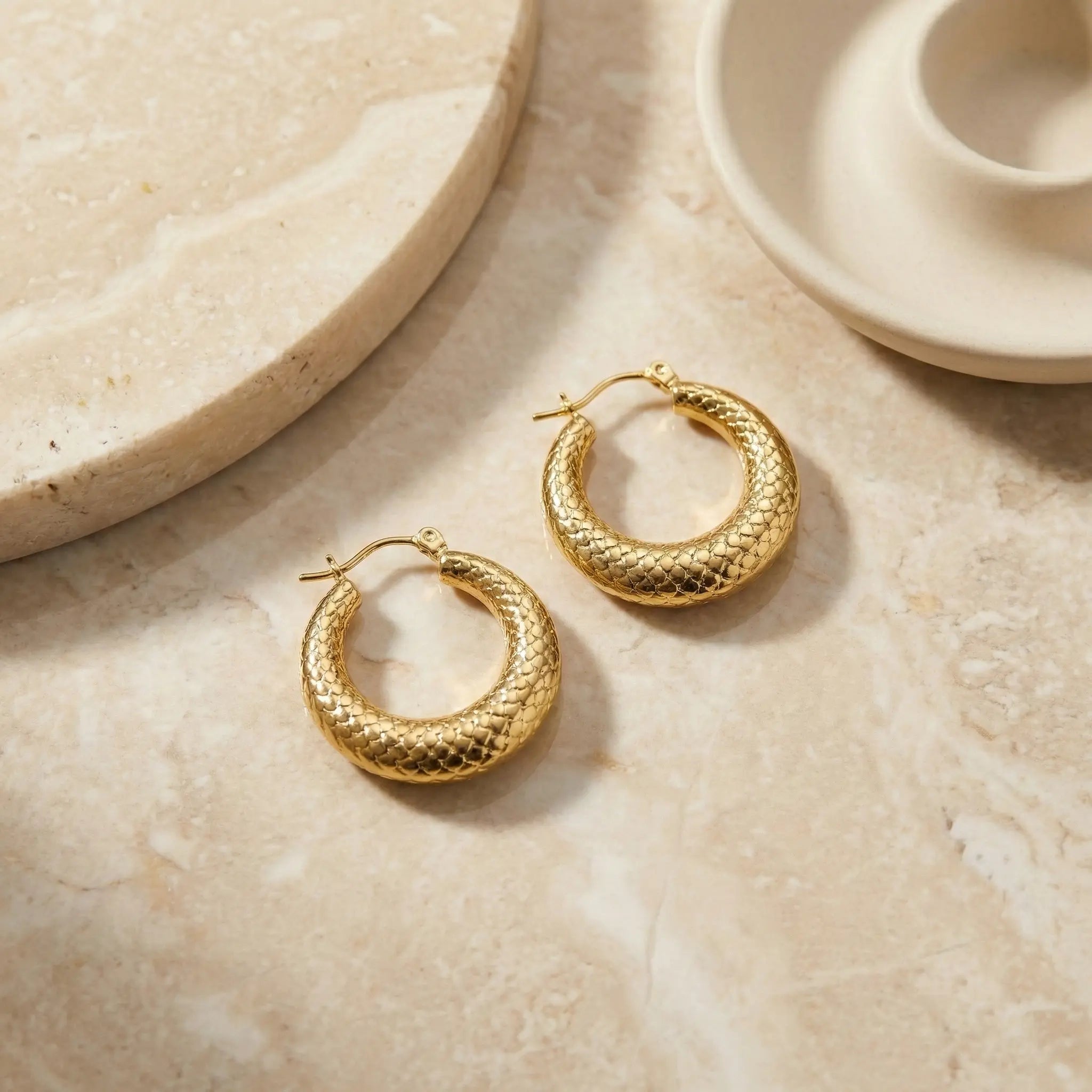 Gold Textured Statement Hoop Earrings