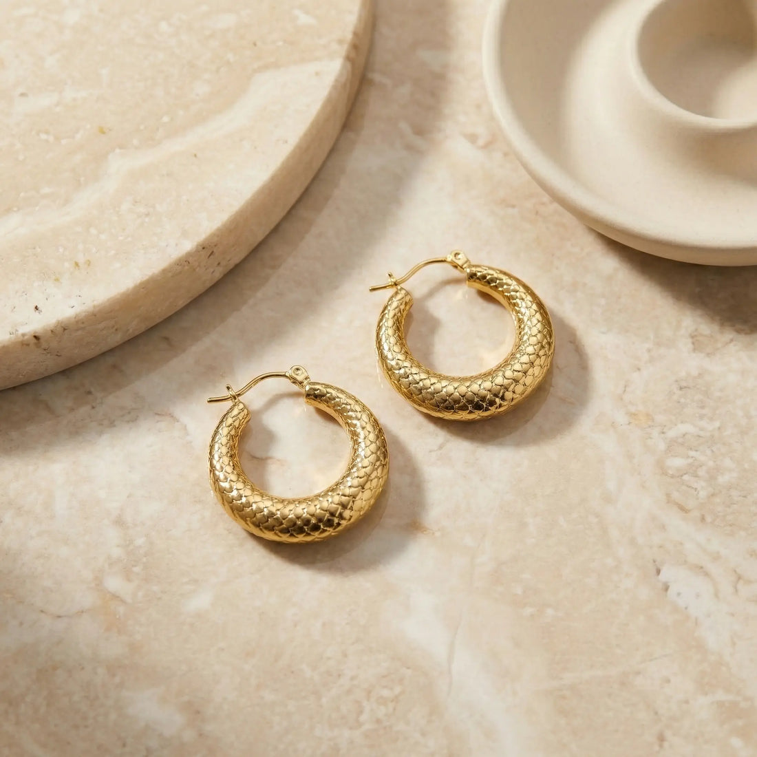 Gold Textured Statement Hoop Earrings