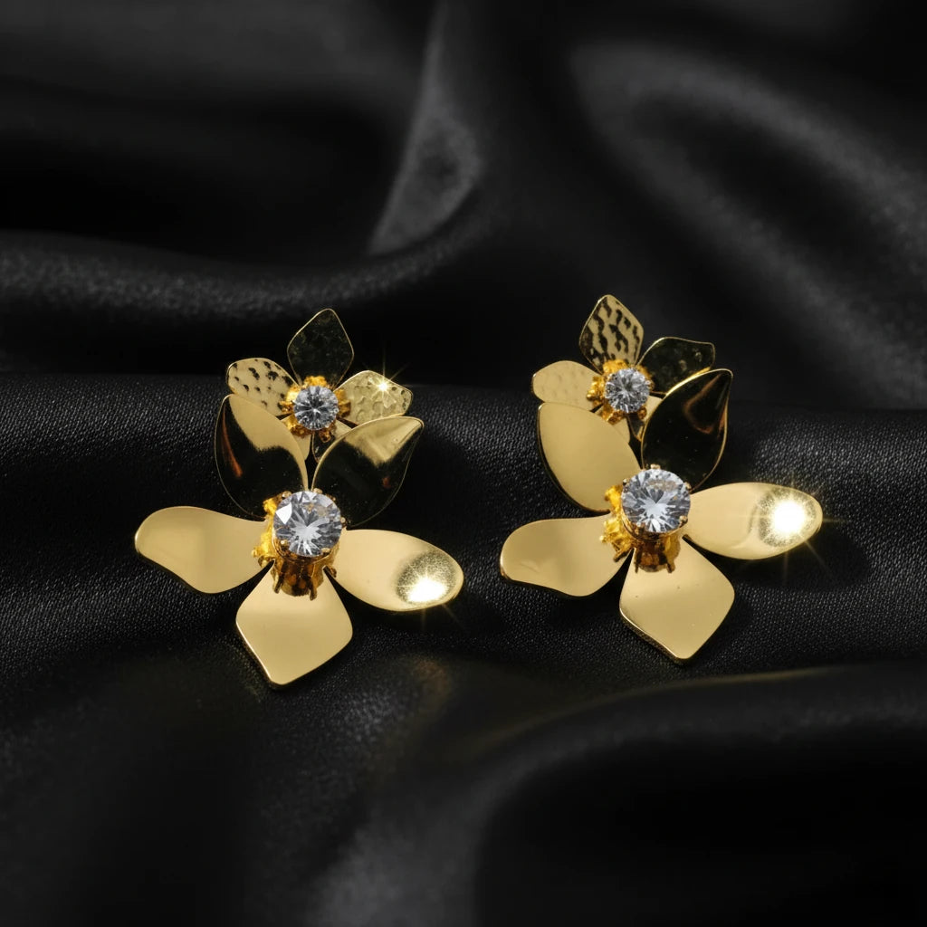 Golden Bloom Crystal Stud Earrings