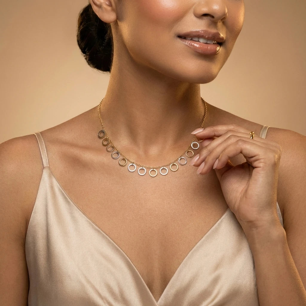 Dual Tone Interlinked Circle Necklace