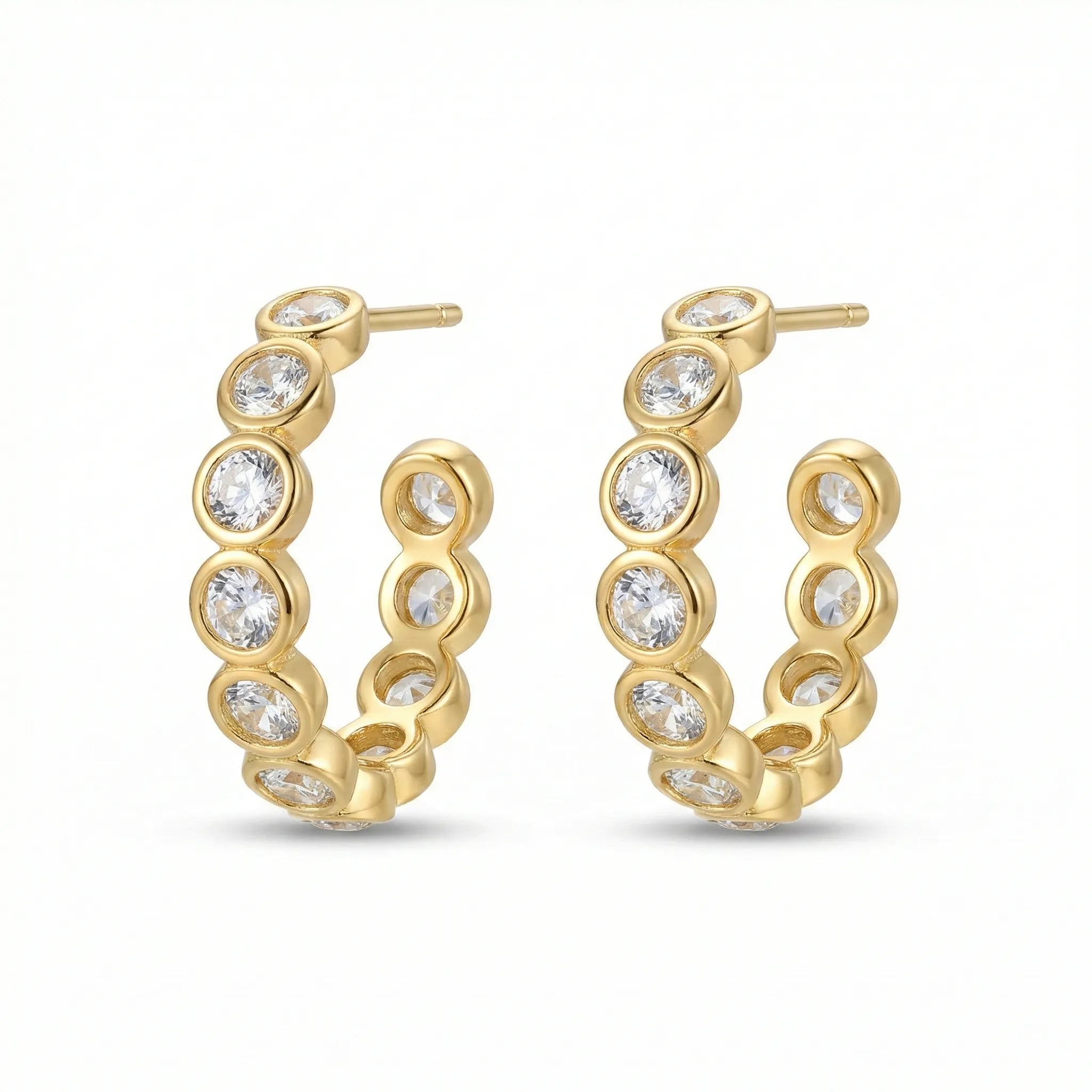 Gold Bezel Set Crystal Hoop Earrings