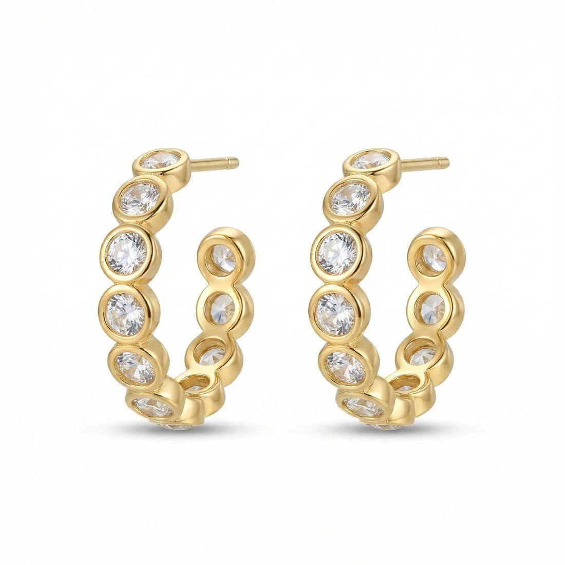 Gold Bezel Set Crystal Hoop Earrings