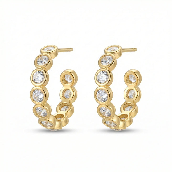 Gold Bezel Set Crystal Hoop Earrings