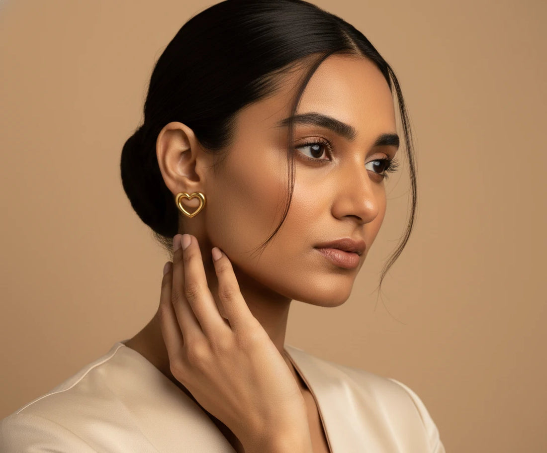 Minimal Open Heart Gold Stud Earrings