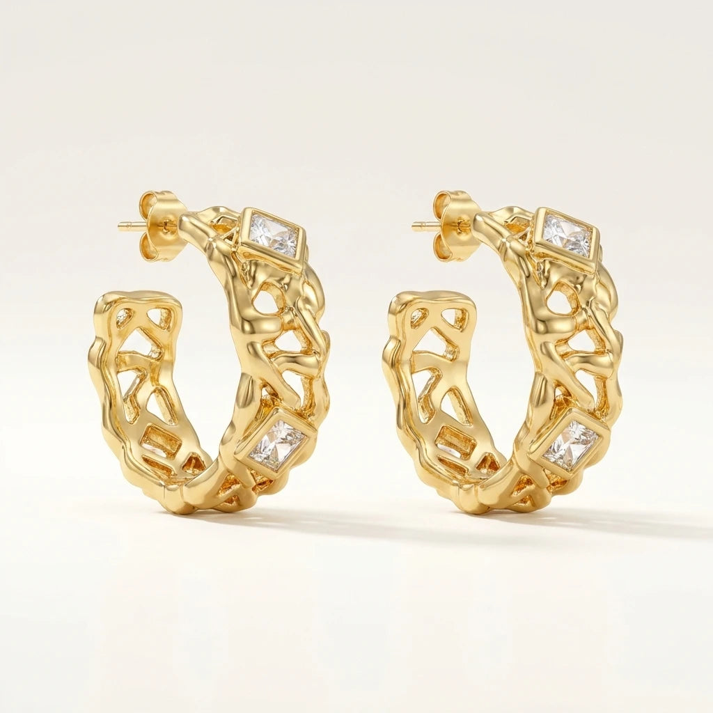 Gold Textured Statement Hoop Earrings