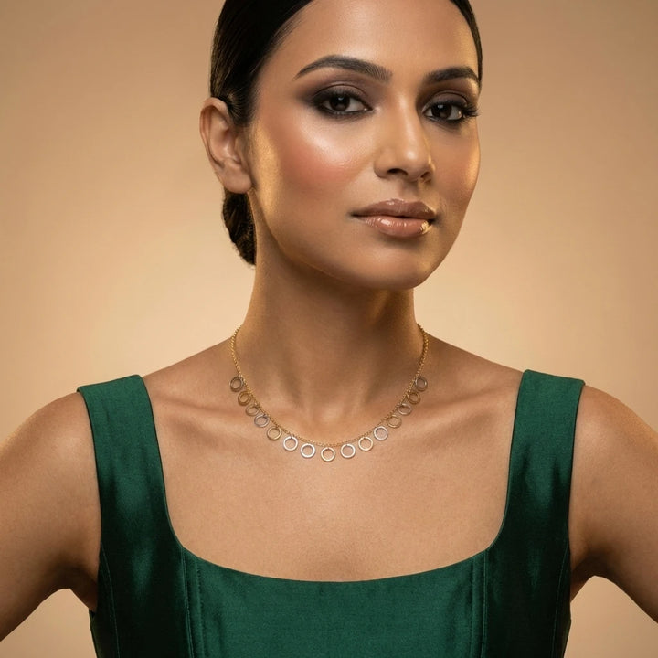 Dual Tone Interlinked Circle Necklace