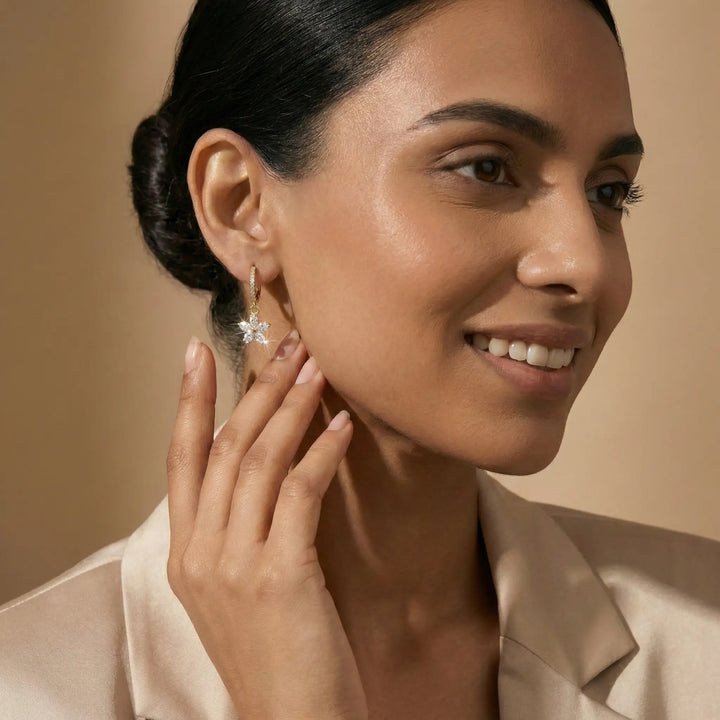 Crystal Bloom Drop Hoop Earrings