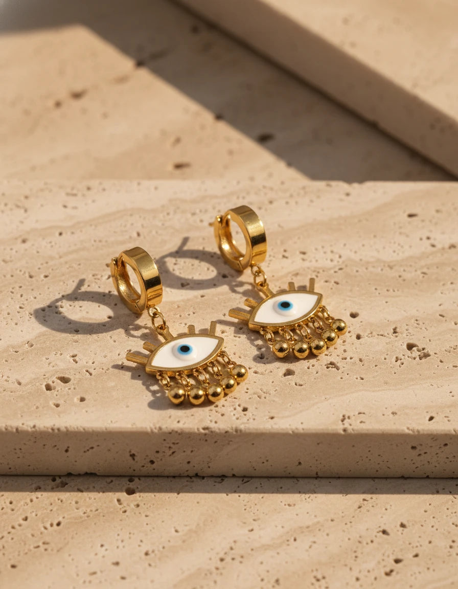 Evil Eye Charm Gold Hoop Earrings