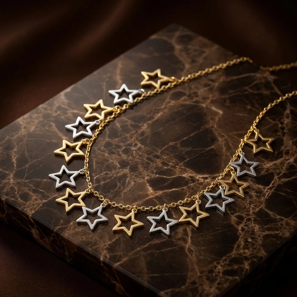 Dual Tone Star Charm Necklace