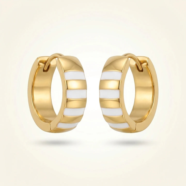 Gold & White Striped Hoop Earrings