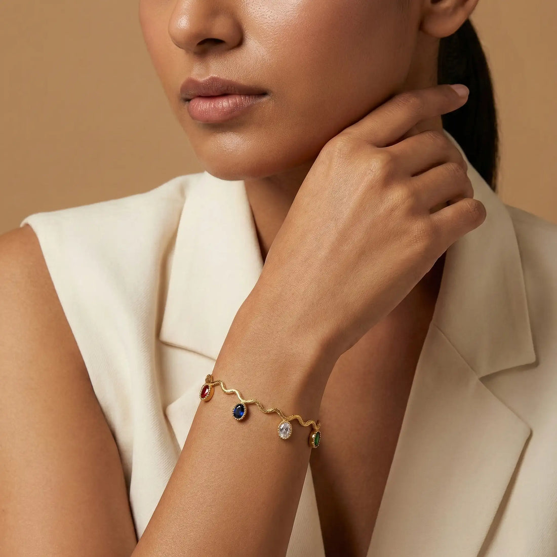 Multi-Gem Wave Chain Bracelet