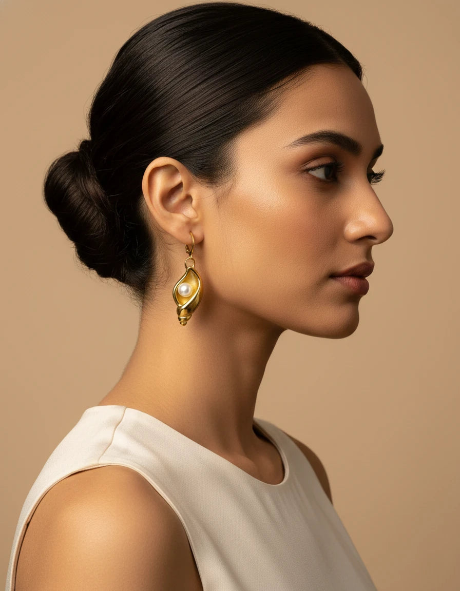 Golden Pearl Shell Drop Earrings