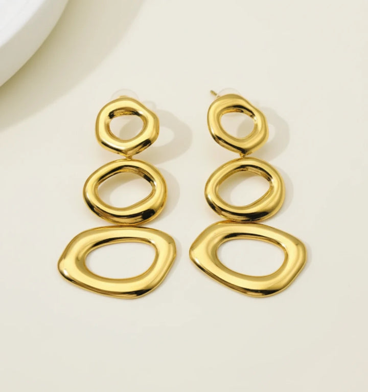 Golden Abstract Oval Drop Earrings