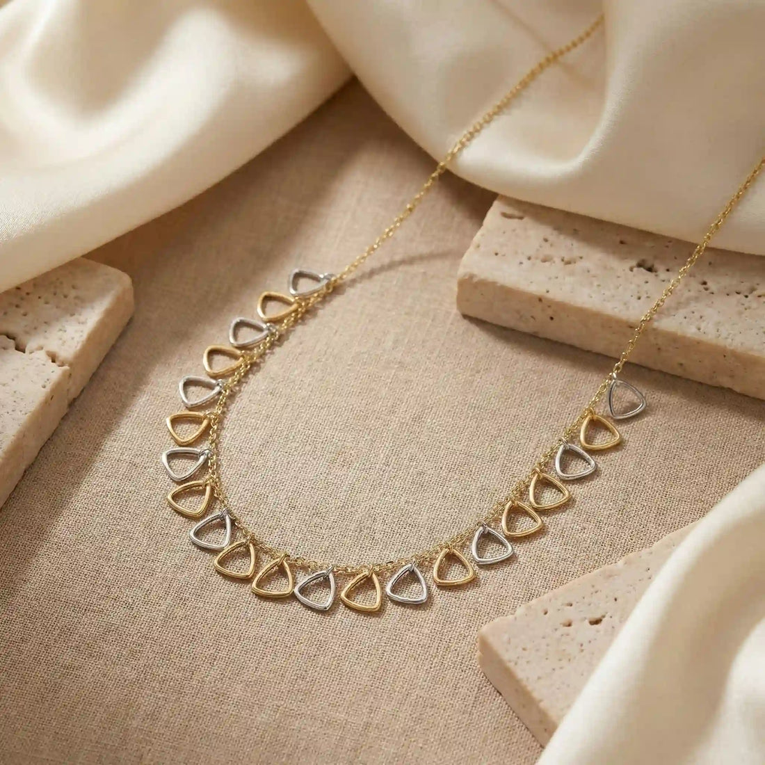 Dual Tone Triangle Charm Necklace