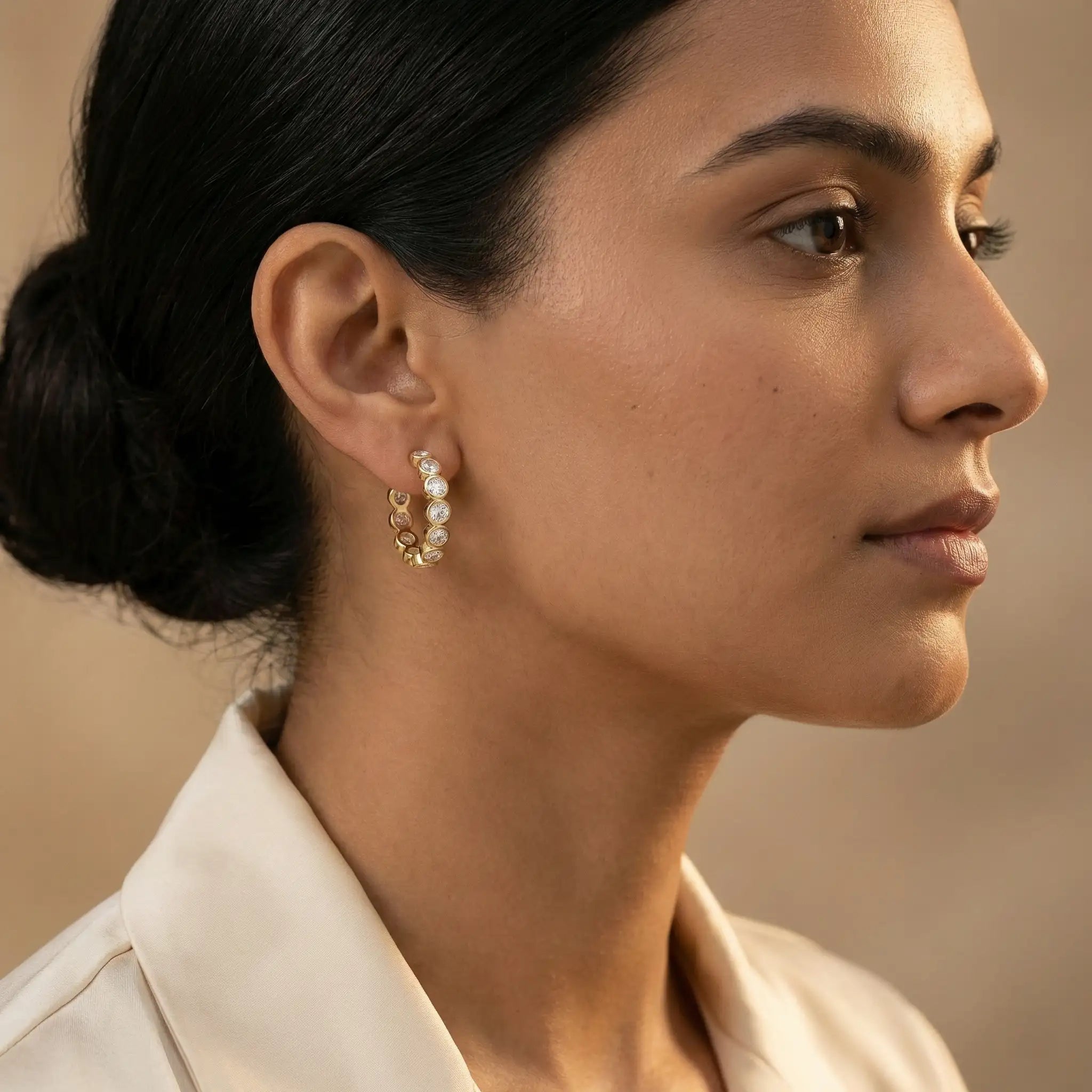Gold Bezel Set Crystal Hoop Earrings