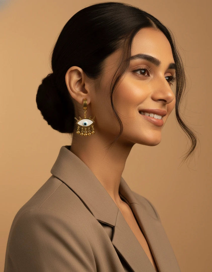 Evil Eye Charm Gold Hoop Earrings