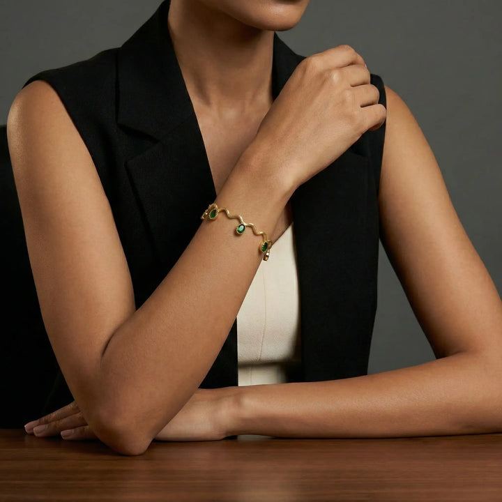 Emerald Wave Charm Gold Bracelet