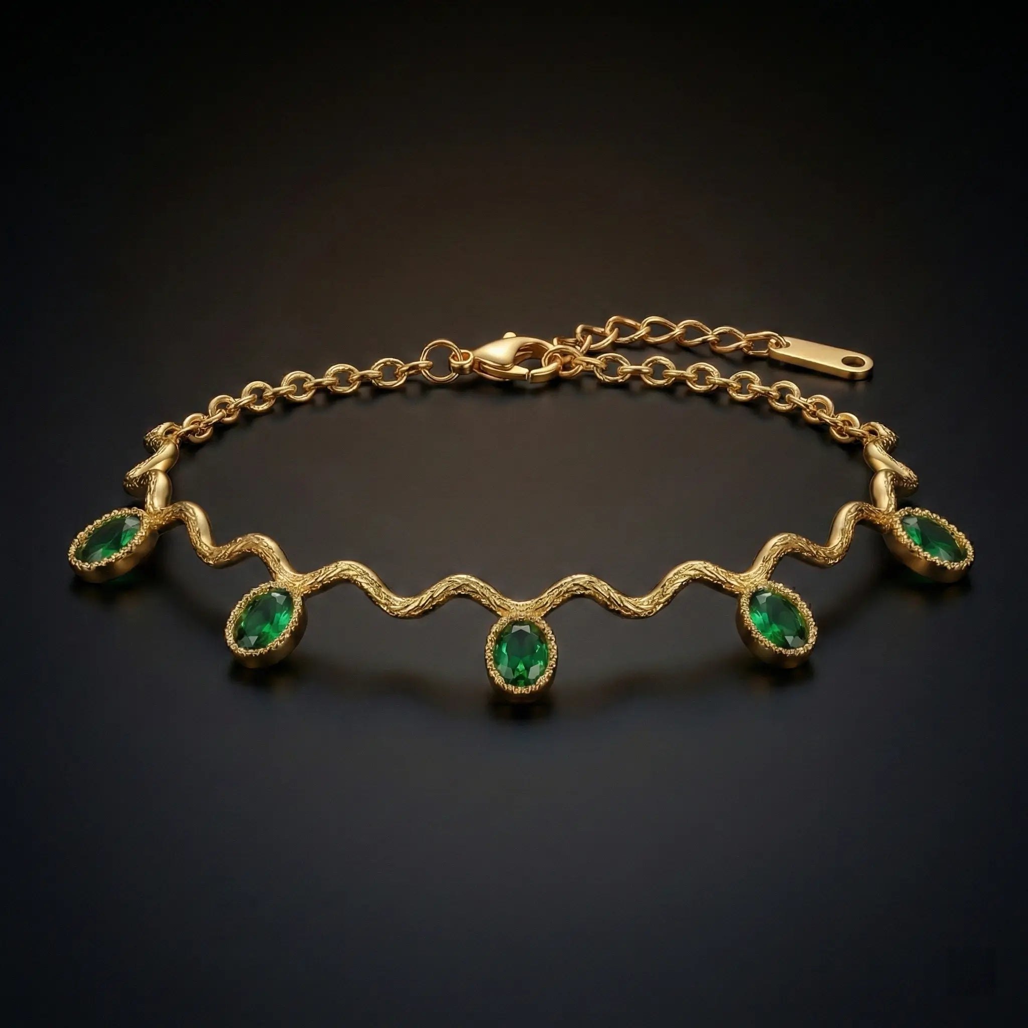 Emerald Wave Charm Gold Bracelet