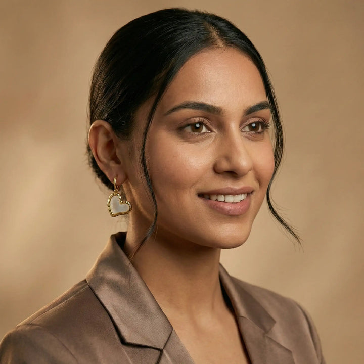 Golden Mother-of-Pearl Heart Drop Earrings