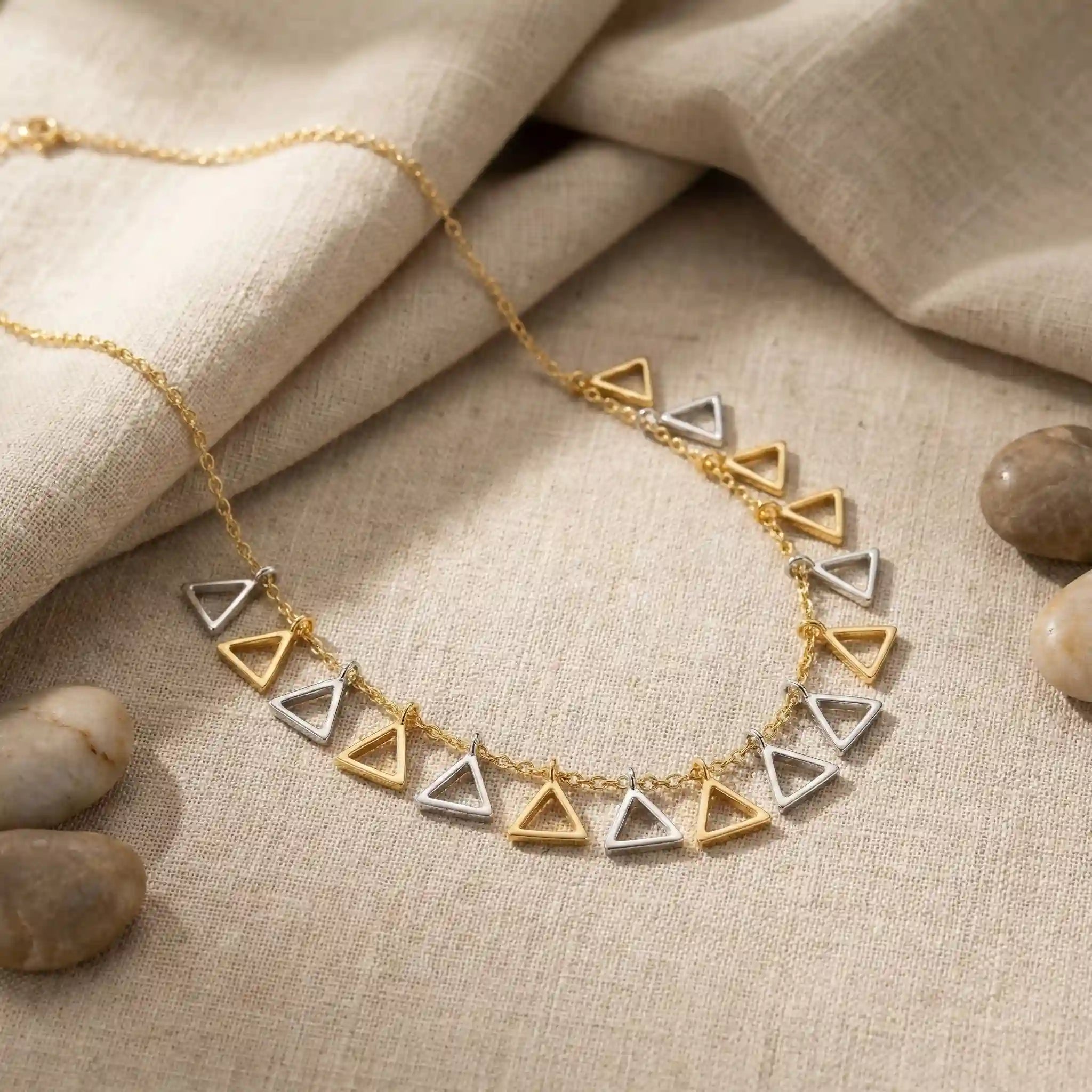Dual Tone Triangle Charm Necklace